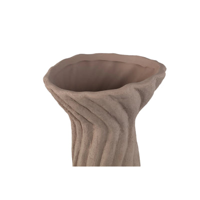 Lydia donkerbruine keramische vaas met spiraalribbels L by PTMD