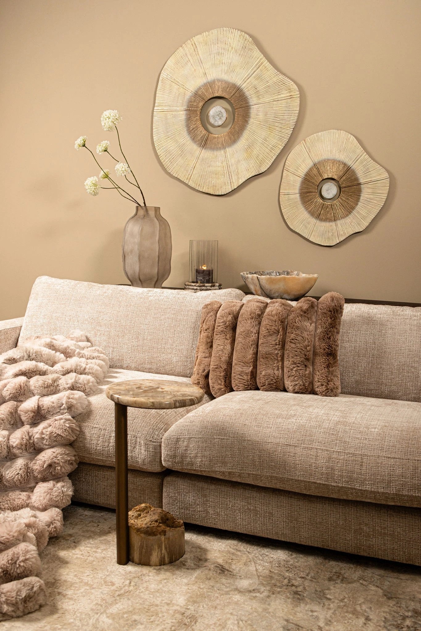 Rella Beige Gietaluminium Wandpaneel Middensteen S by PTMD