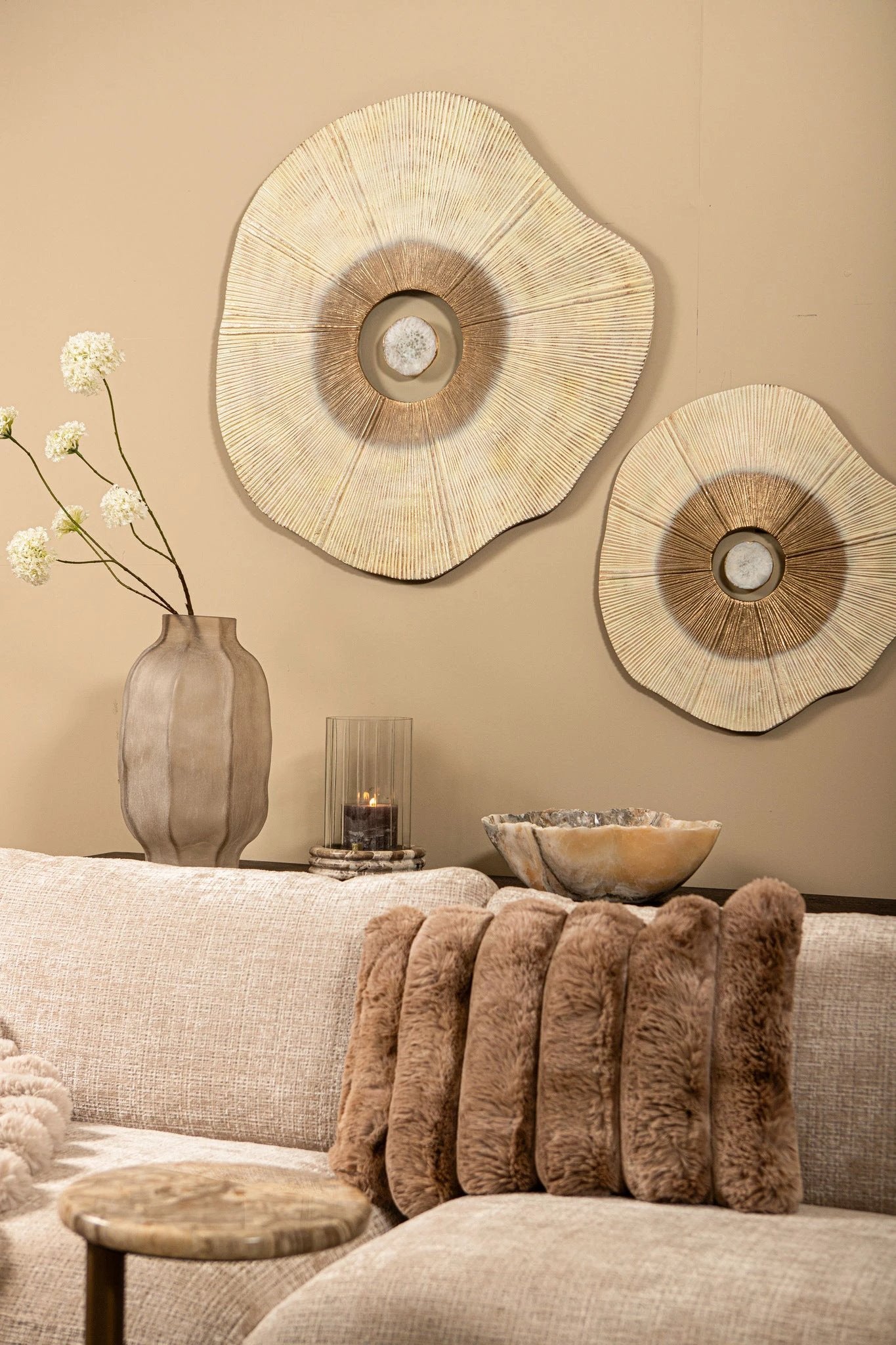 Rella Beige Gietaluminium Wandpaneel Middensteen S by PTMD