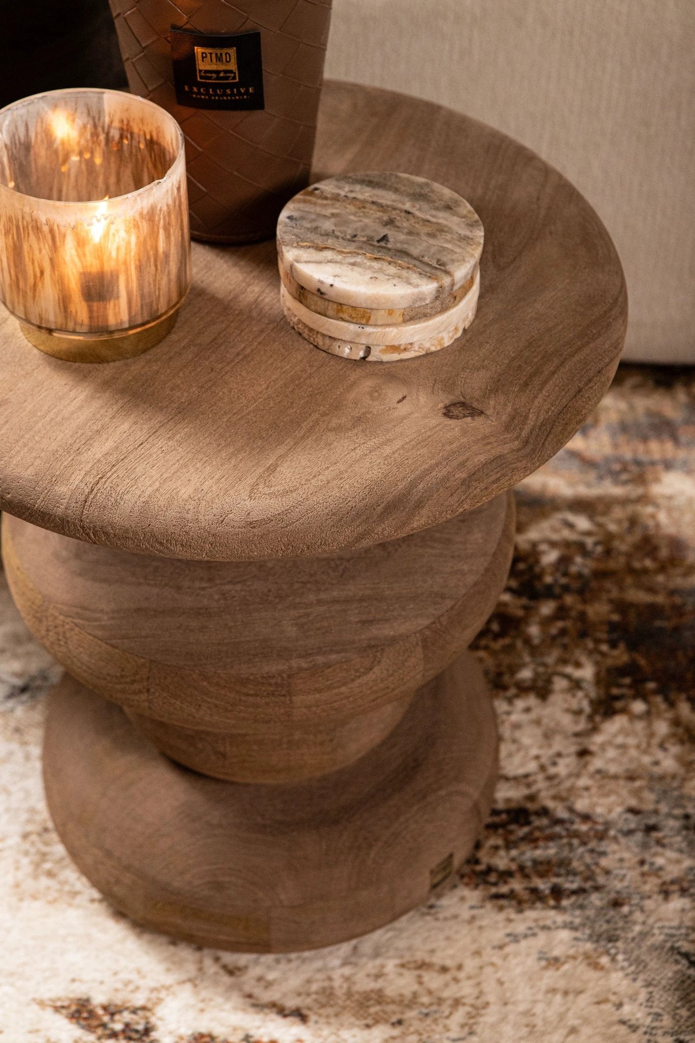 Bijzettafel Keven naturel onbewerkt mangohout by PTMD