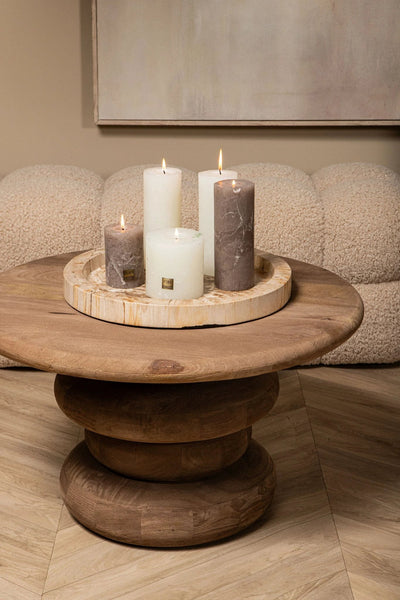 Salontafel Keven Naturel ronde salontafel van onbewerkt mangohout by PTMD