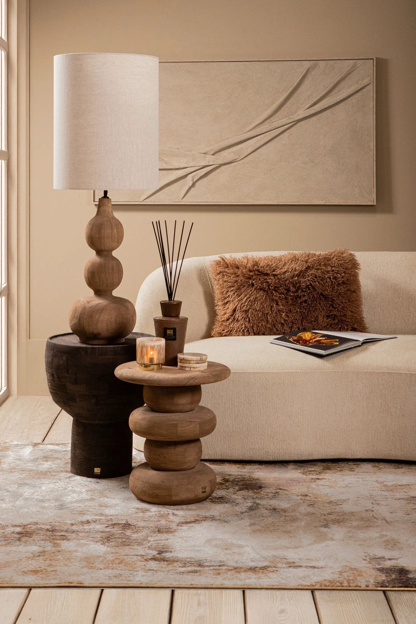 Altus naturel mangohouten tafellampvoet by PTMD