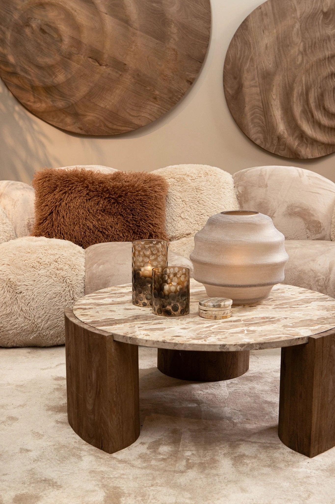 Mattin Natuurlijk mangohouten rond wandpaneel L by PTMD