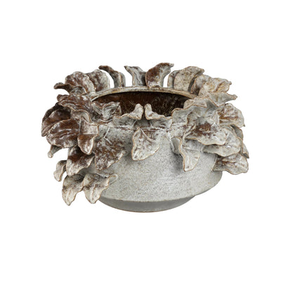 Varda beige ruwe keramische pot met bladdetails L by PTMD