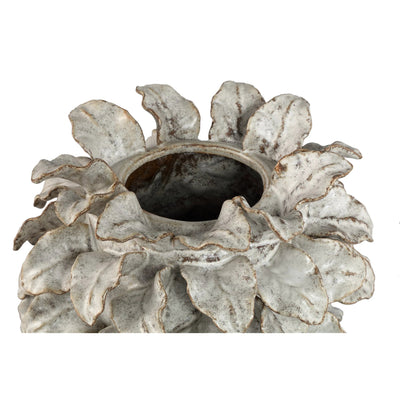 Varda beige keramische ruwe vaas met bladdetails S by PTMD