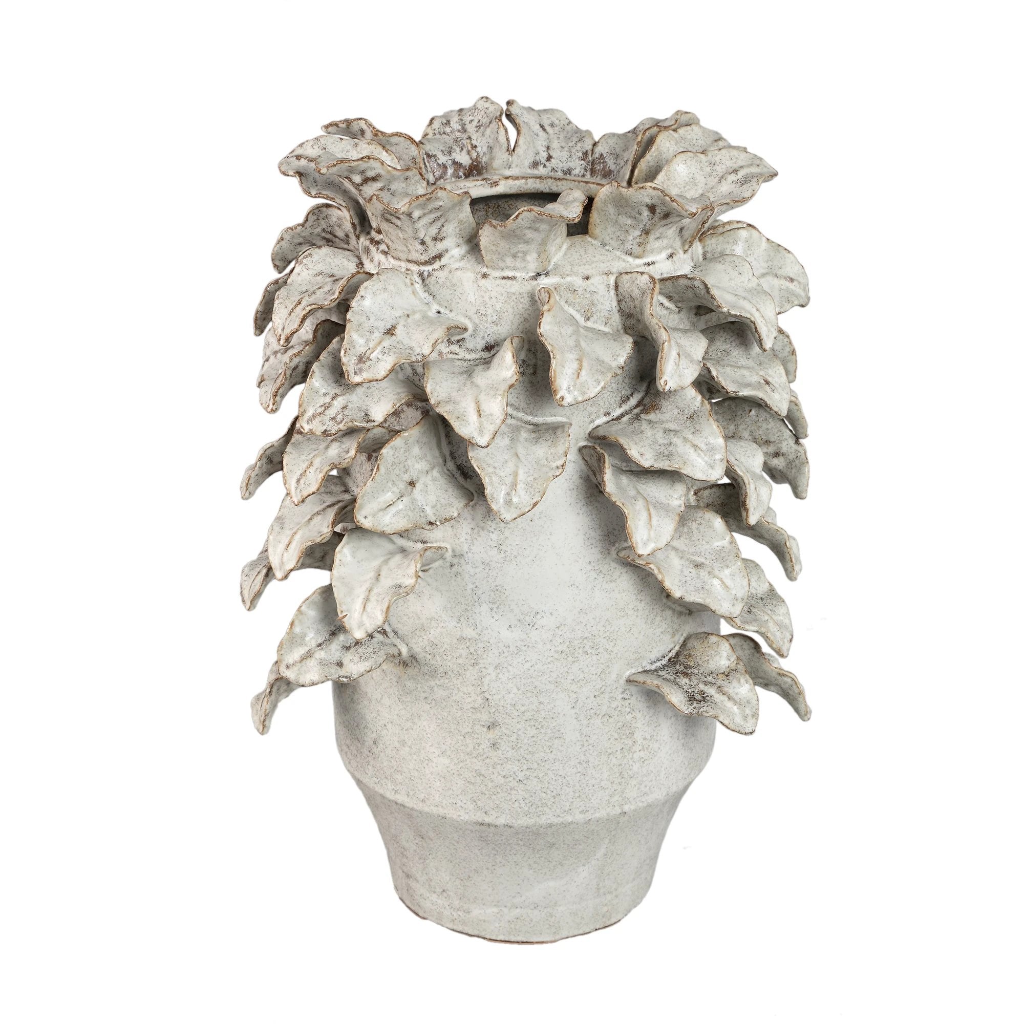 Varda beige keramische vaas met bladdetails L by PTMD