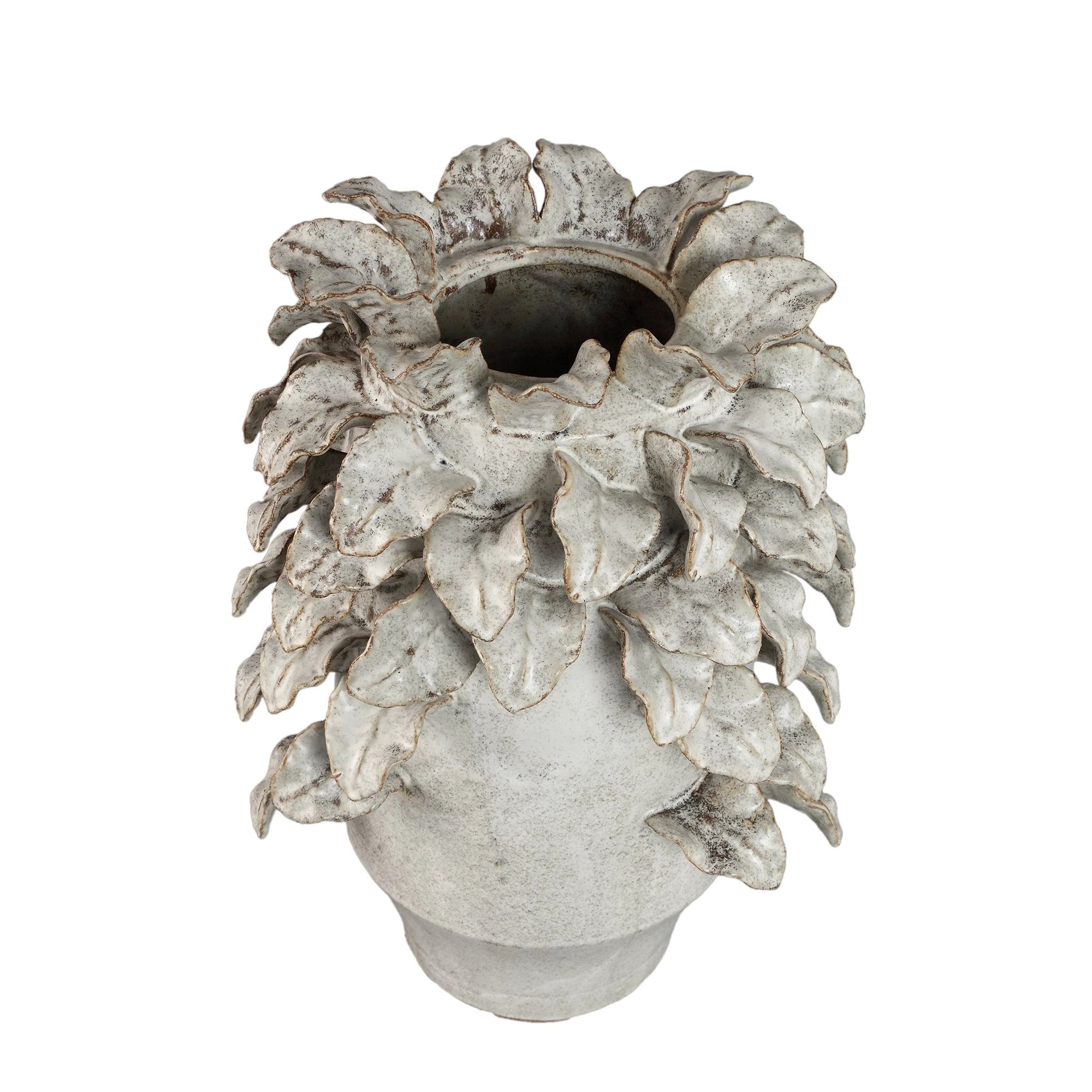 Varda beige keramische vaas met bladdetails L by PTMD