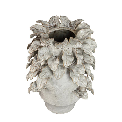 Varda beige keramische vaas met bladdetails L by PTMD