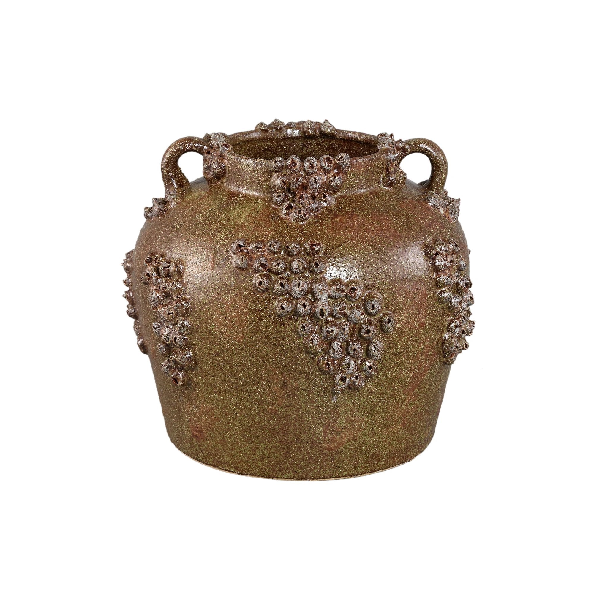 Deisy groene keramische pot met handvatten, koraalafwerking, L by PTMD