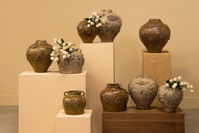 Deisy groene keramische pot met handvatten, koraalafwerking, L by PTMD