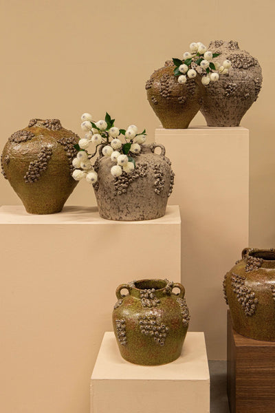 Deisy groene keramische pot met handvatten, koraalafwerking, L by PTMD