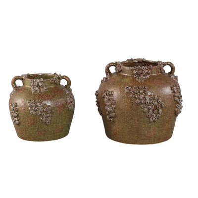 Deisy groene keramische pot met handvatten, koraalafwerking, L by PTMD