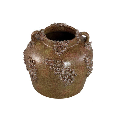 Deisy groene keramische pot met handvatten, koraalafwerking, L by PTMD