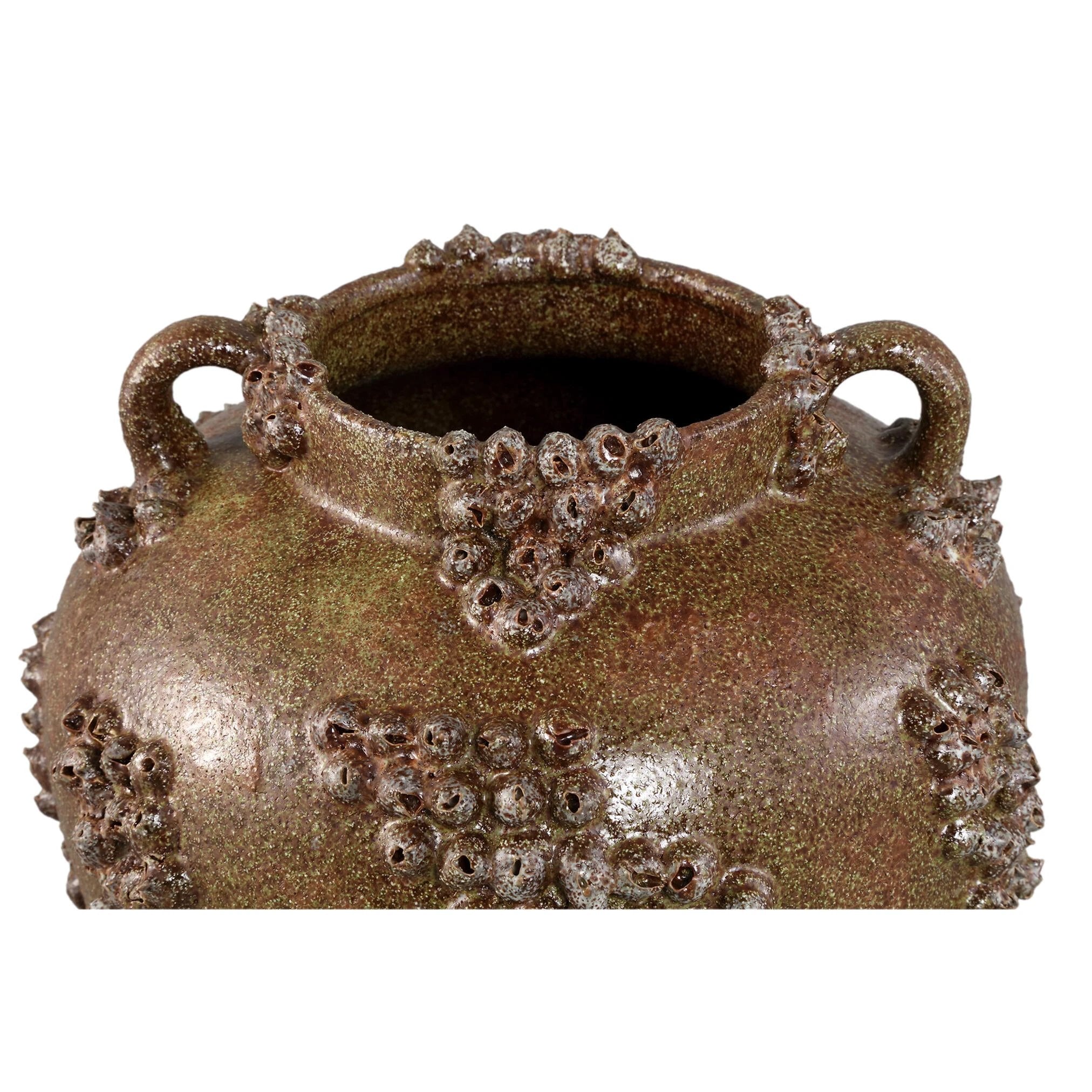 Deisy groene keramische pot met handvatten, koraalafwerking, L by PTMD