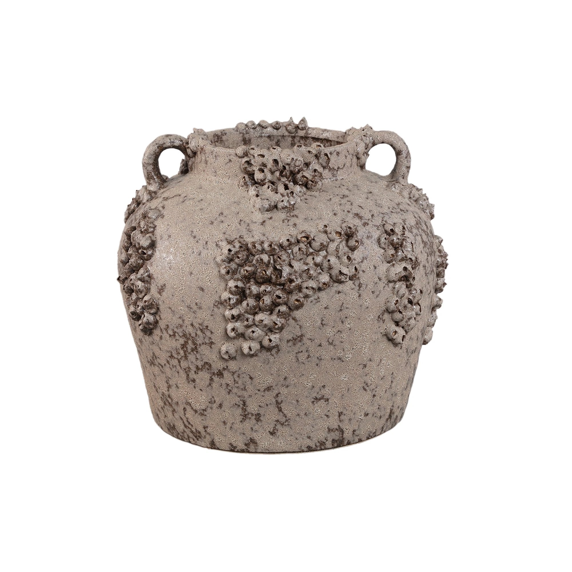 Deisy beige keramische pot met handvatten, ruwe koraalafwerking, L by PTMD