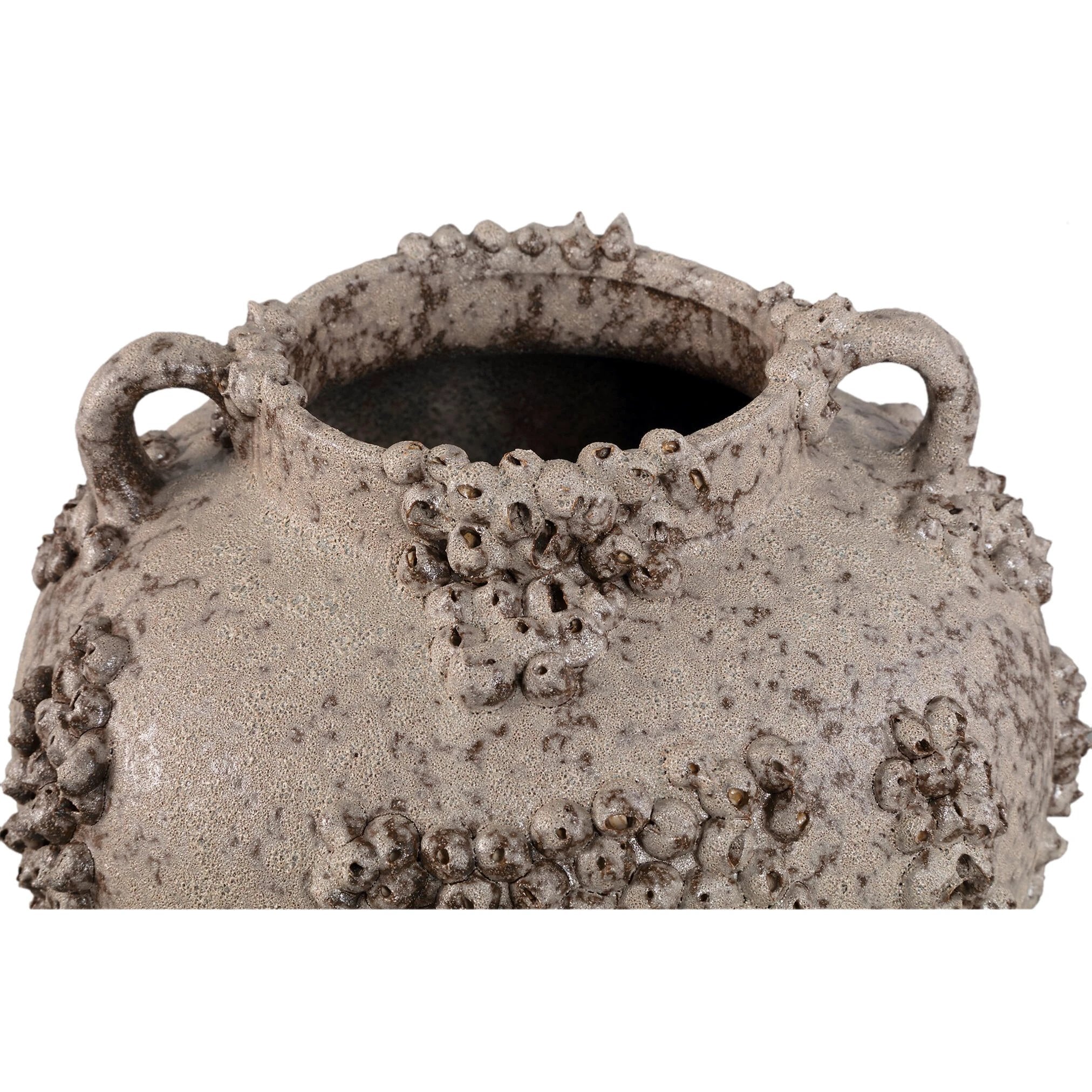 Deisy beige keramische pot met handvatten, ruwe koraalafwerking, L by PTMD