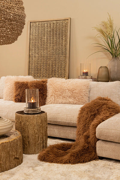 Natae beige hoge ronde geribbelde glazen vaas by PTMD