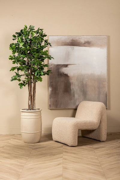 Groene eikenboom in pot van PTMD, binnenshuis decoratief plant met volle groene bladeren op een witte achtergrond