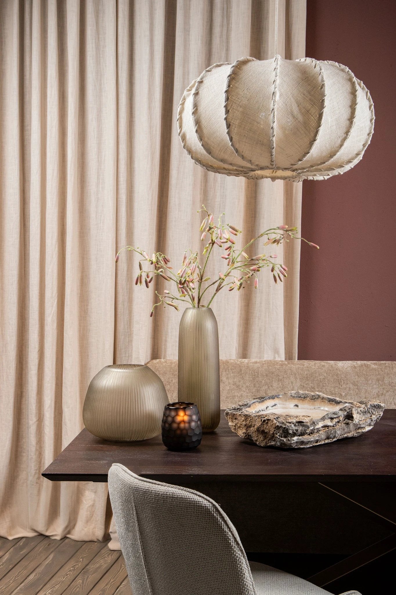 Myka Crème Jute Hanglamp Platte Ronde Vorm L by PTMD