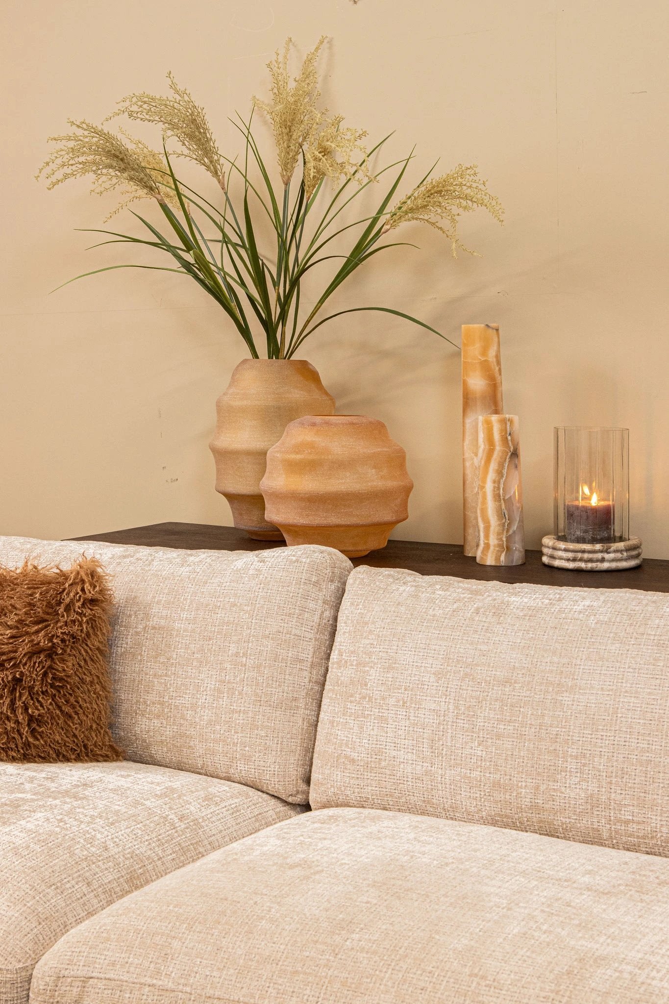 Elladie amberkleurige hoge ronde gelaagde glazen vaas by PTMD