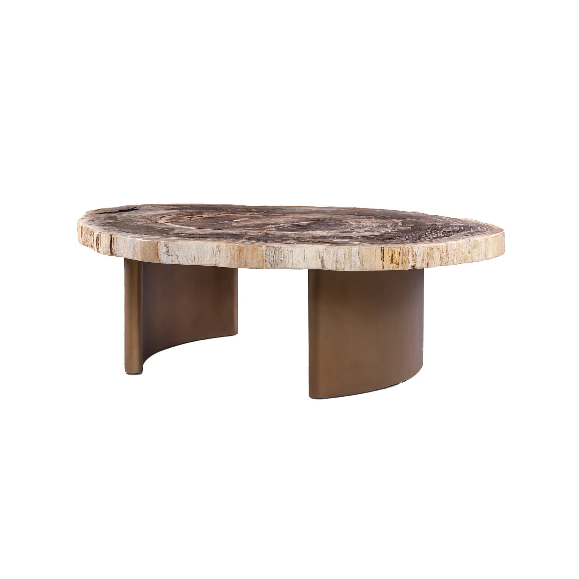 Salontafel Yoel van natuurlijk versteend hout met messing onderstel by PTMD