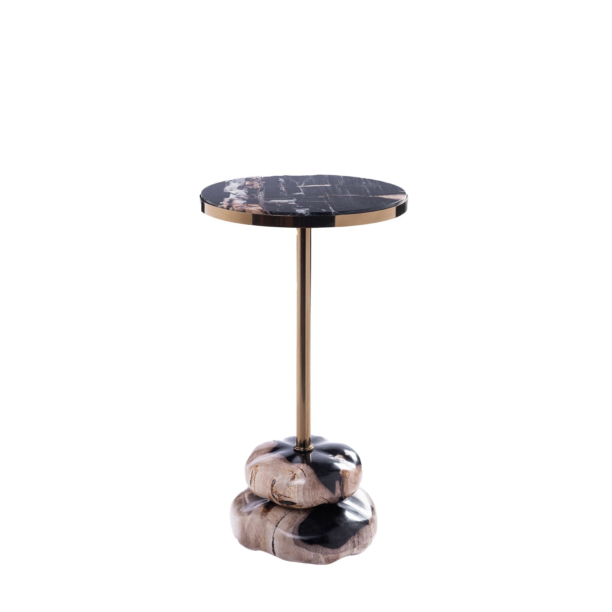 Wane Natural Petrified Wood Double Base Side Table by PTMD