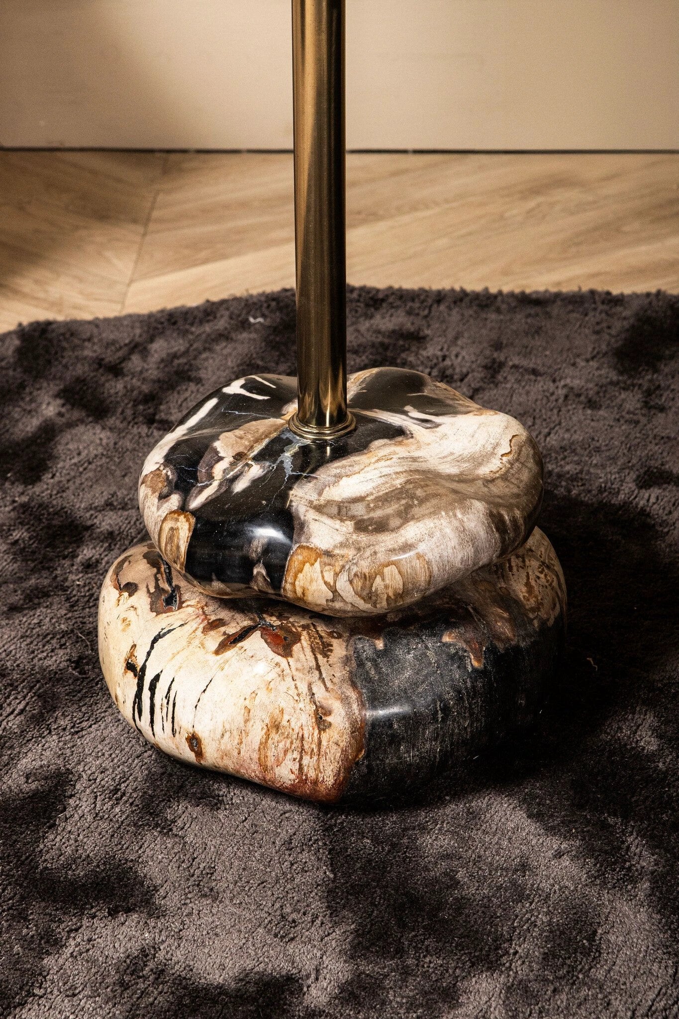 Wane Natural Petrified Wood Double Base Side Table by PTMD