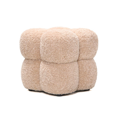 Vierkante poef van teddystof in beige by PTMD