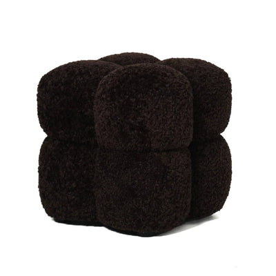 Vierkante poef van donkerbruine teddystof by PTMD