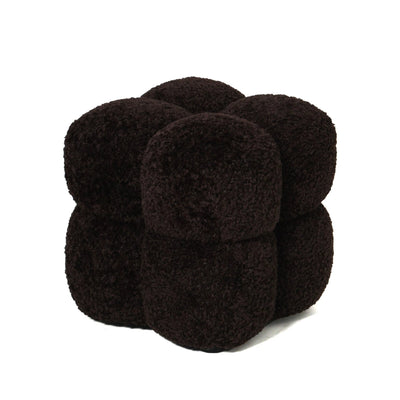 Vierkante poef van donkerbruine teddystof by PTMD