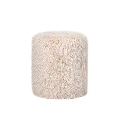 Hair Beige Fabric Round Pouf by PTMD