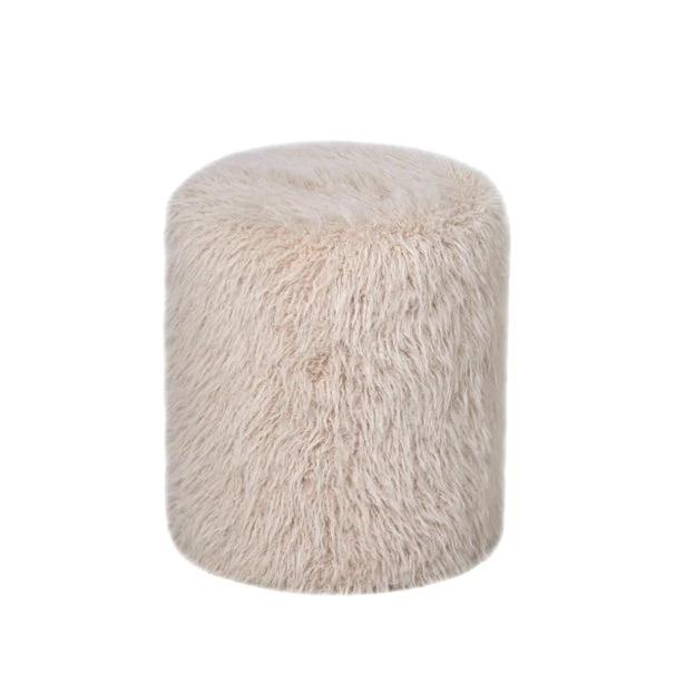 Hair Beige Fabric Round Pouf by PTMD