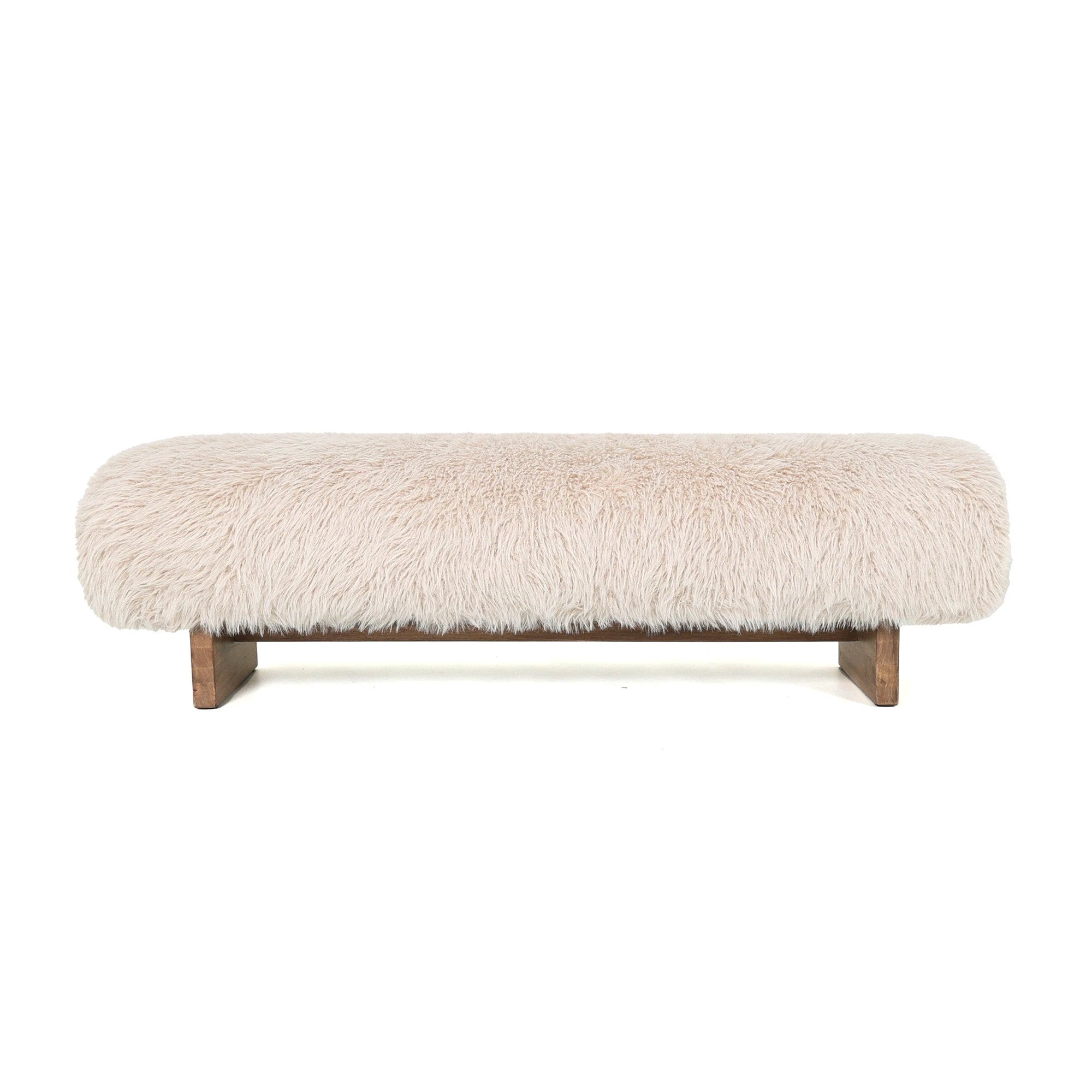 Hair Beige Fabric Bench With Wooden Legs by PTMD