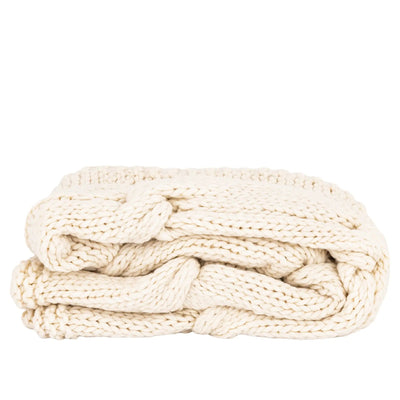 Rama Crème handgebreid wollen plaid by PTMD