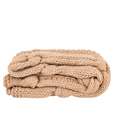 Rama Taupe Handgebreide Wollen Plaid by PTMD