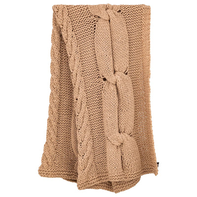 Rama Taupe Handgebreide Wollen Plaid by PTMD