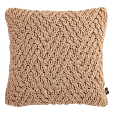 Rama Taupe Handgebreid Wollen Vierkant Kussen by PTMD