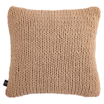 Rama Taupe Handgebreid Wollen Vierkant Kussen by PTMD