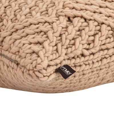 Rama Taupe Handgebreid Wollen Vierkant Kussen by PTMD