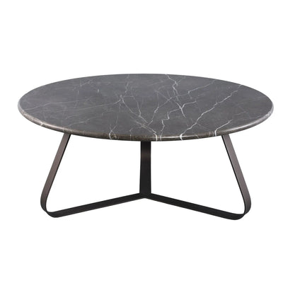 Ronde marmeren salontafel met ijzeren poten van PTMD, grote L maat, elegante woonkamer meubel met marmeren blad en metalen frame.
