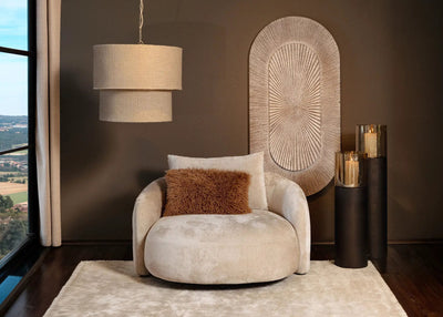 Devi taupe stoffen dubbel-laagse ronde hanglamp by PTMD