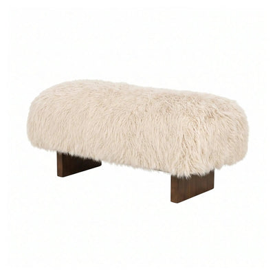 Bench Hair Beige met houten poten 90cm by PTMD