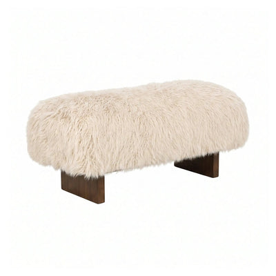 Bench Hair Beige met houten poten 90cm by PTMD