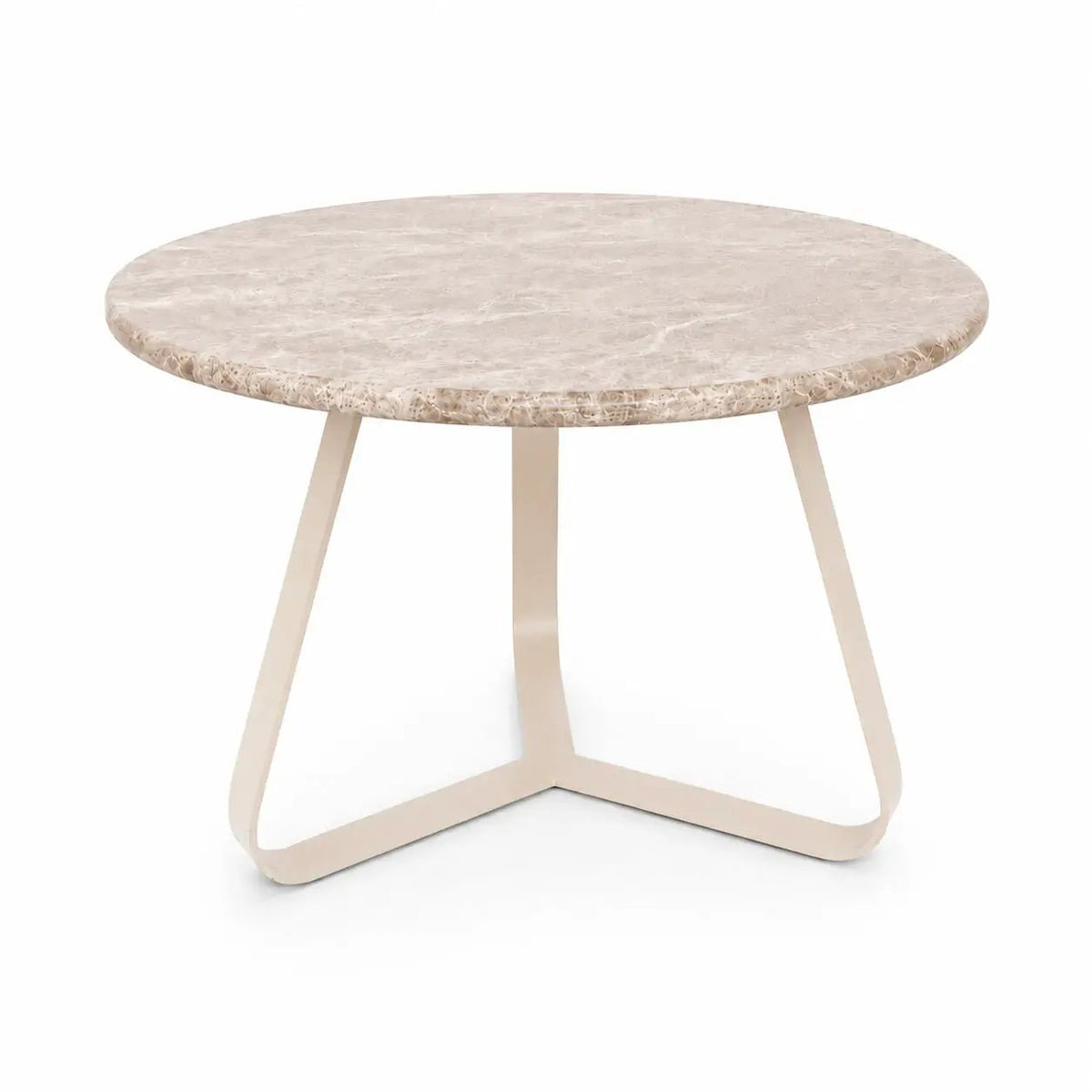Ronde beige marmeren salontafel met ijzeren poten van PTMD, compacte maat S, elegante en moderne woonaccessoire.