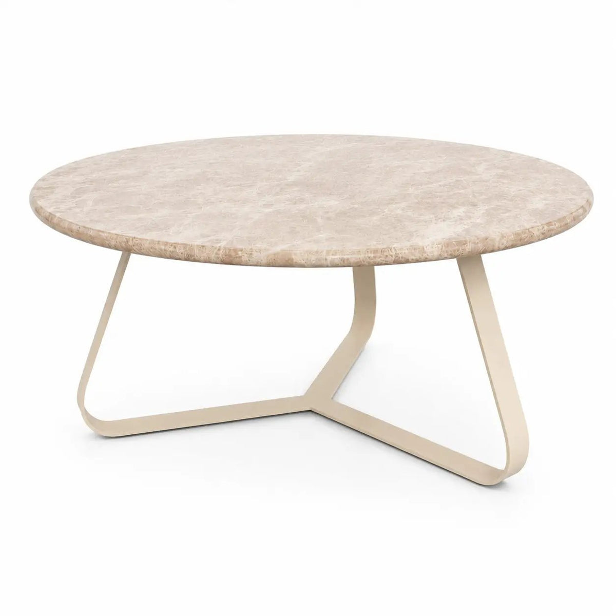 Ronde beige marmeren salontafel met ijzeren poten van PTMD, stijlvolle en moderne woonaccessoire.