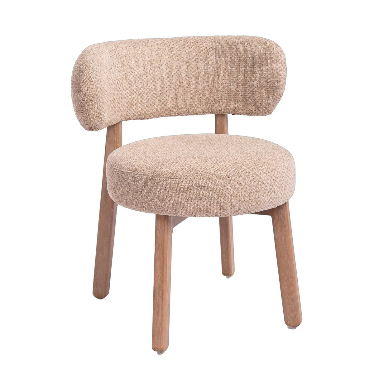 Moderne taupe Lior eetkamerstoel van PTMD met rubberhouten poten, comfortabele zitting en strak design.