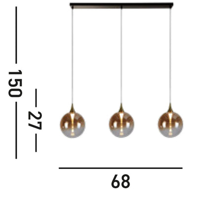 Hanglamp Alchemy LED 3L, Black metal and Amber Glass by Searchlight
