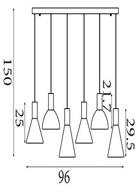 Hanglamp Cannes LED 6Lt, Latte Metal and Amber Glass