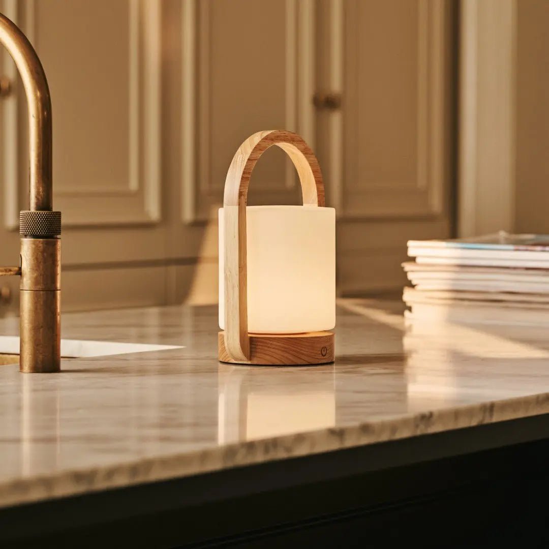 Tafellamp oplaadbaar George lichtbruin hout