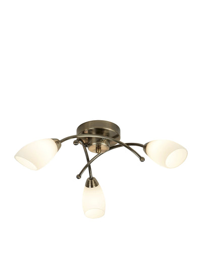 Plafondlamp Opera 3Lt - Antique Brass Metal & Opal Glass by Searchlight